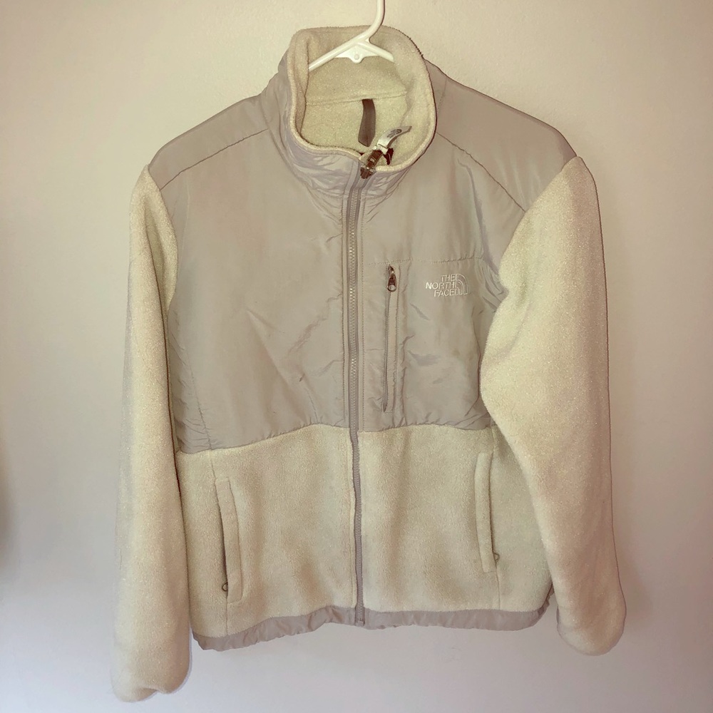 White/gray north face fleece women’s Large